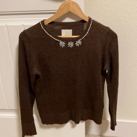Pearl and rhinestones embellished brown sweater (bought in Japan) - Picture 1 of 7